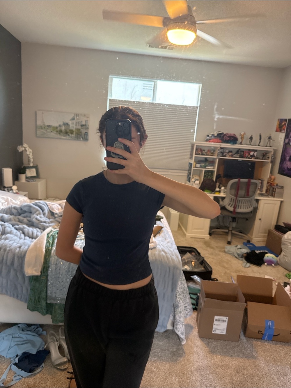 Women's Fitted Crop Tee in Navy - Sleek Short Sleeve Top